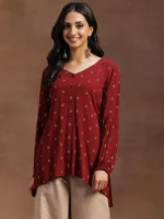 Maroon Woven Design Viscose Rayon A-line Kurti