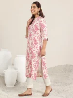 Pink Printed Cotton Straight Kurta - Image 2