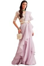 Women's Woven Design Peacock Print Silk Blend Saree with Unstitched Blouse Piece