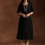 Black Yoke Design Silk A-Line Kurta
