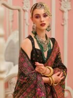 Womens Silk Blend Black Woven Design Saree with Unstitched Blouse - Image 2