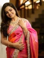 Women's Tissue Embellished Lace Work Saree with Unstitched Blouse Piece - Image 3