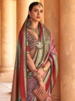 Women's Woven Design Peacock Print Silk Blend Saree with Unstitched Blouse Piece