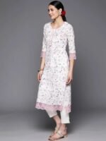Off White Printed Cotton Straight Kurta - Image 3