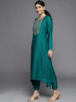 Teal Yoke Design Silk Kurta - Image 3